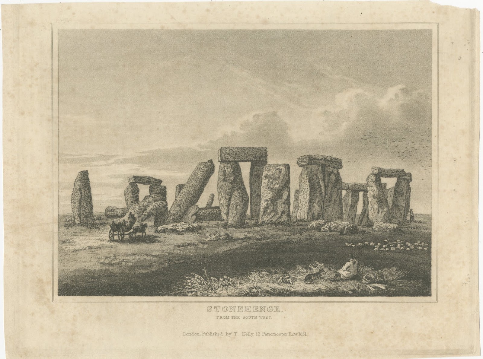 Stonehenge from the South West, Wiltshire, Antique Steel Engraving, 1831