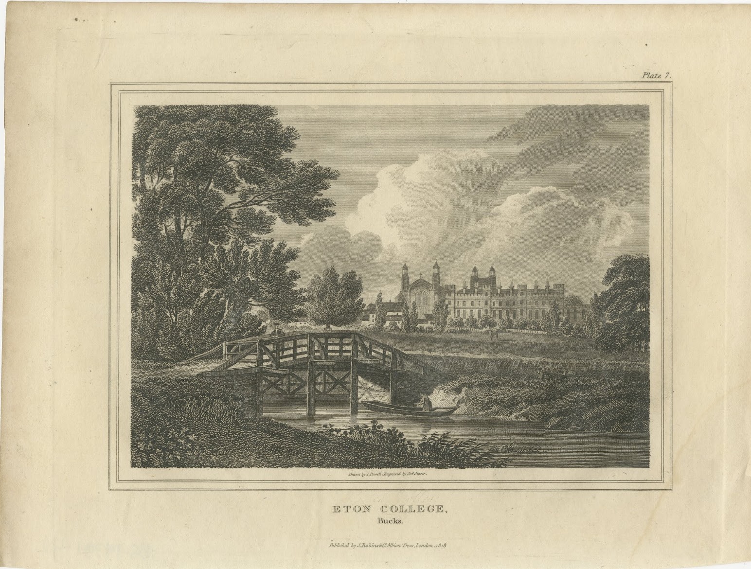 Eton College, Buckinghamshire, Thames Valley View, Engraving, after Powell, 1818