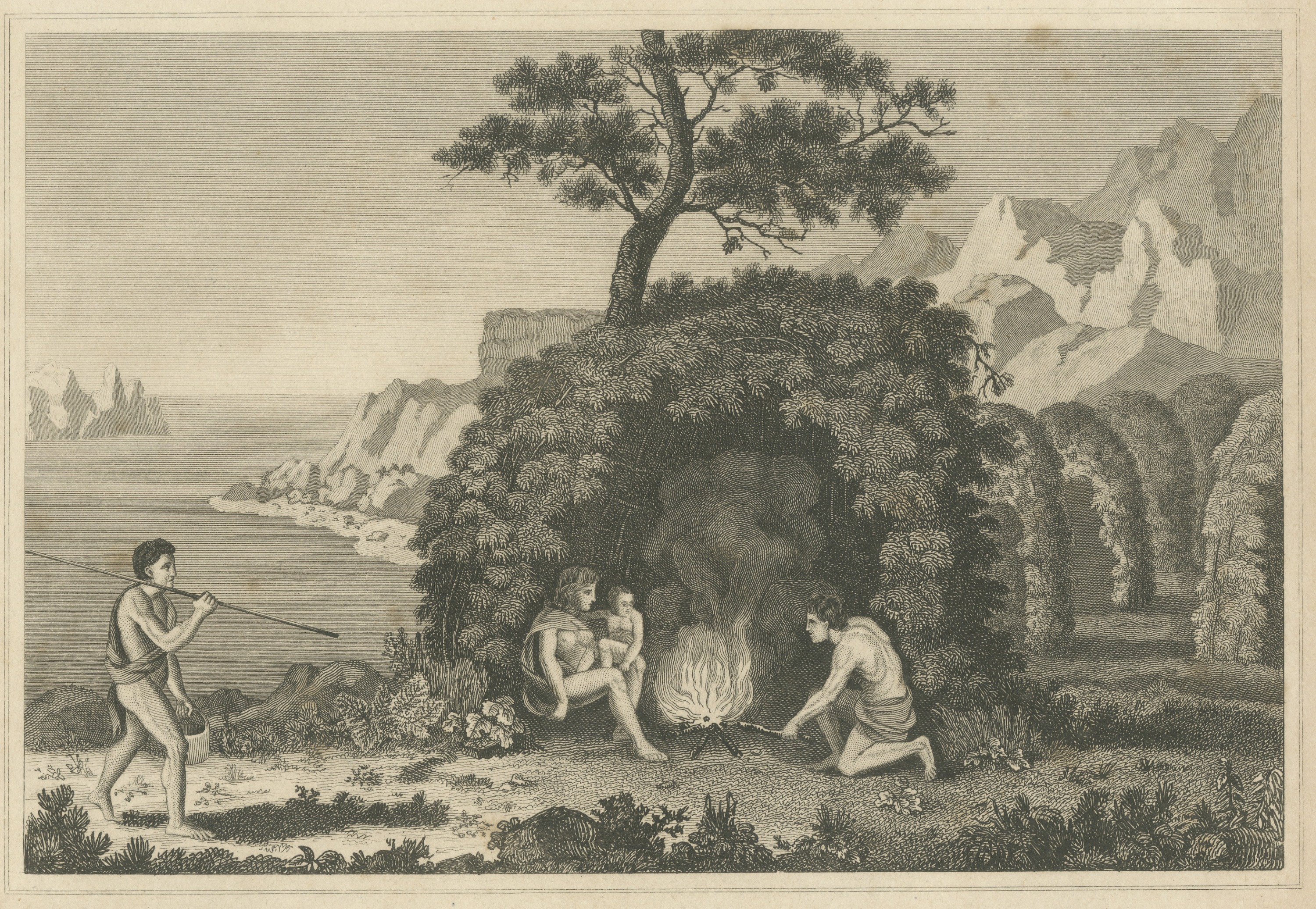 Inhabitants of Tierra del Fuego, Engraving Published by Thomas Kelly, circa 1825