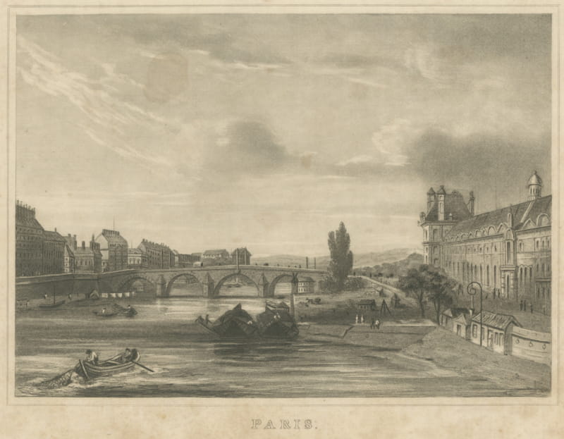 Paris, the Seine and the Louvre, Antique Steel Engraving, Thomas Kelly, 1832