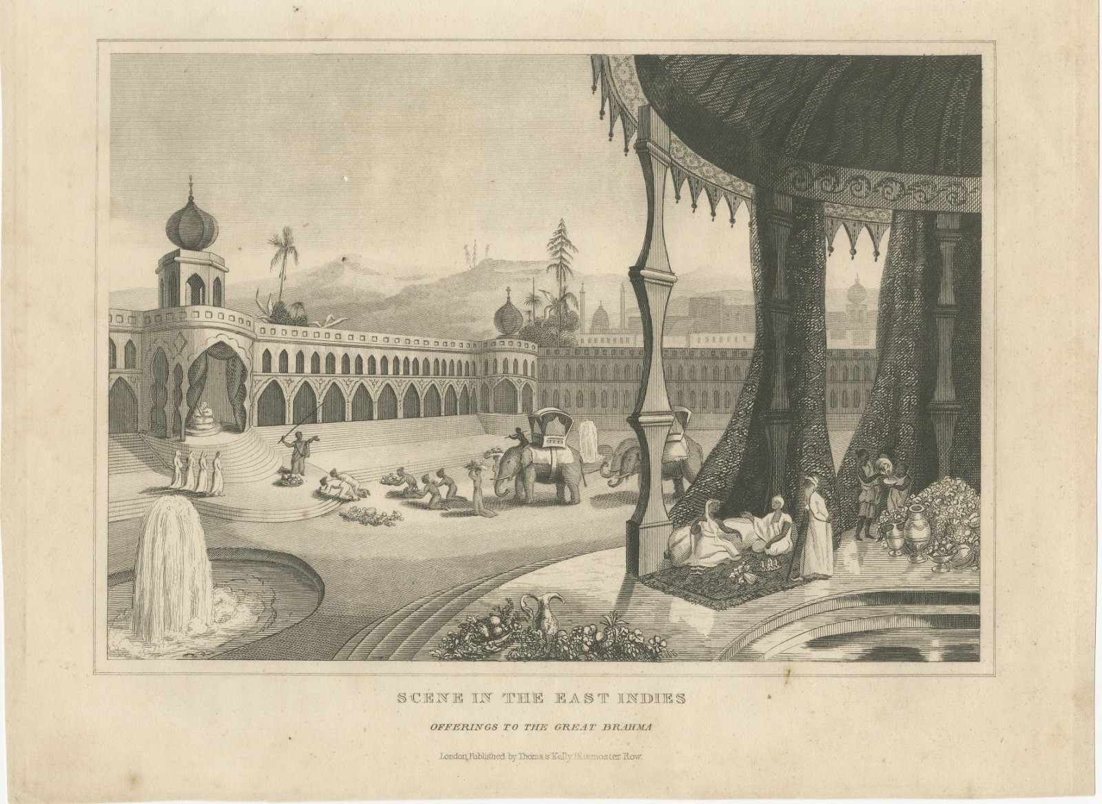 Offerings to the Great Brahma, East Indies, India, Antique Engraving, circa 1820