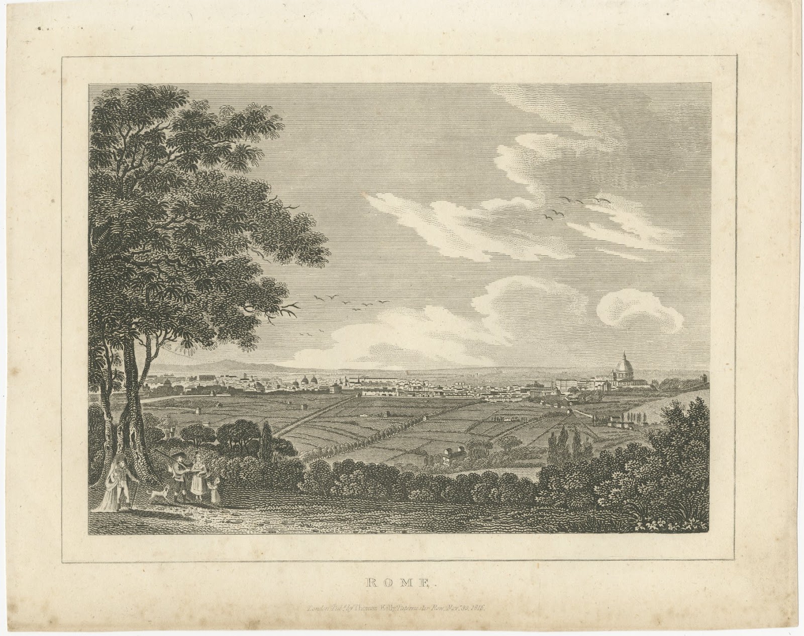 Rome with the Dome of Saint Peter's, Grand Tour, Antique Engraving, circa 1816