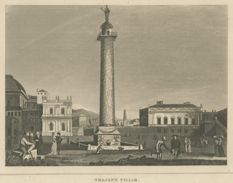 Trajan's Pillar, Column of Trajan, Rome, Antique Engraving, circa 1820