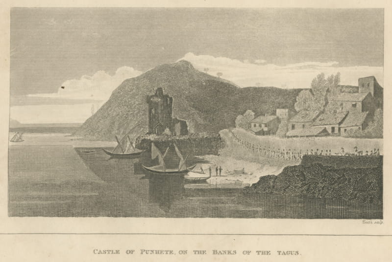 Castle of Punhete, Tagus, Portugal, Peninsular War, Antique Engraving, 1817