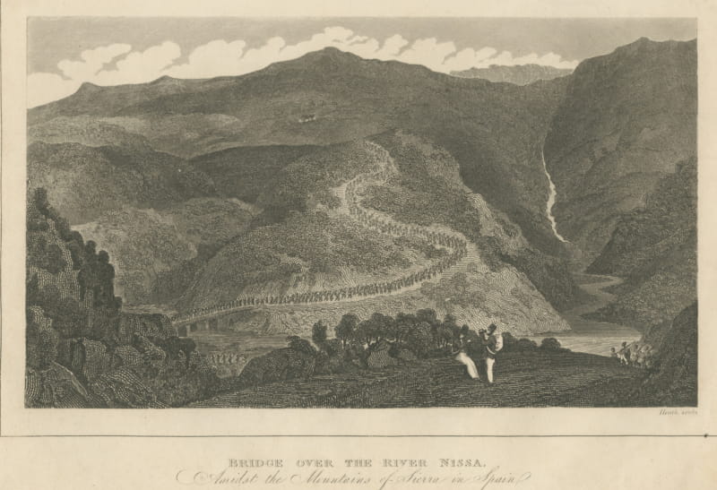 Bridge over the River Nissa, Spain, Peninsular War, Antique Engraving, 1817