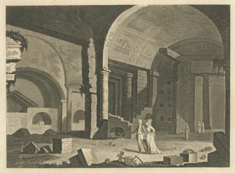 Catacombs of the Aruntii in Italy, Roman Tomb Interior, Engraving, circa 1783
