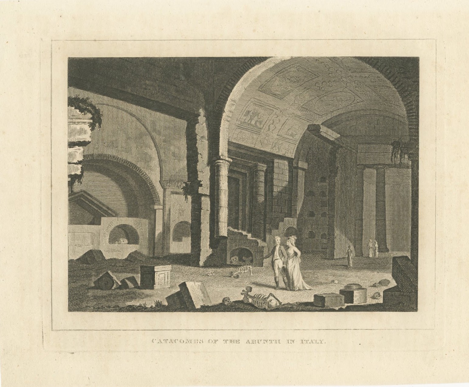 Catacombs of the Aruntii, Roman Tomb, Italy, Antique Engraving, circa 1820