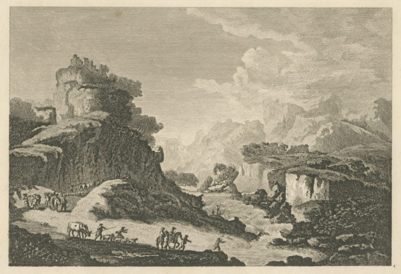 View of the Apennines, Italy, Castle and Gorge, Antique Engraving, circa 1820