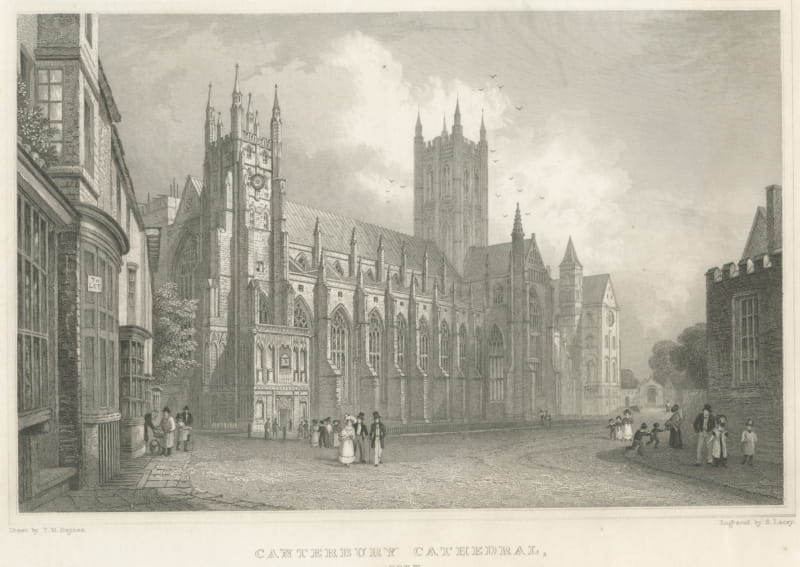 Canterbury Cathedral, Kent, after T. M. Baynes, Antique Steel Engraving, 1837