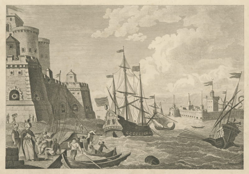 View of the Dardanelles, Ottoman Fortress and Shipping, Engraving, circa 1783