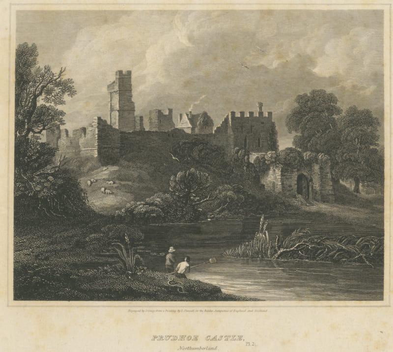 Prudhoe Castle, Northumberland, from the Border Antiquities, Engraving, 1815