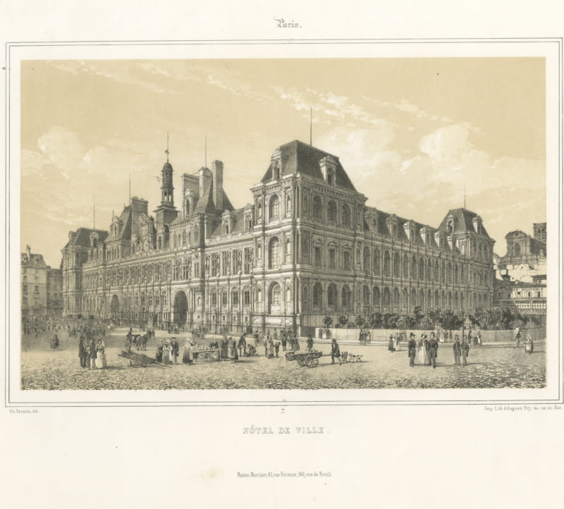 Hotel de Ville, Paris, Antique Lithograph after Philippe Benoist, circa 1860
