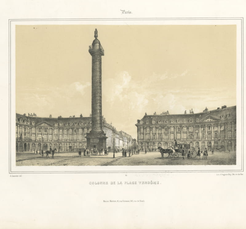 Place Vendome Column, Paris, Antique Lithograph after Jacottet, circa 1850