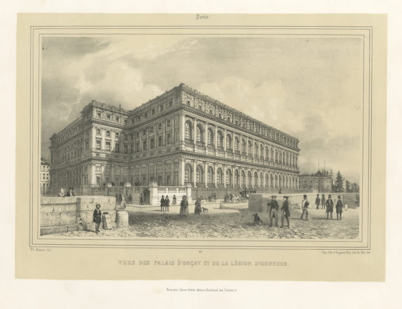 Palais d'Orsay and Legion d'Honneur, Paris, Lithograph after Benoist, circa 1845