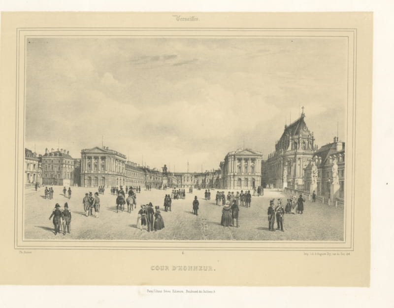 Cour d'Honneur, Versailles, Antique Lithograph after Ph. Benoist, circa 1850