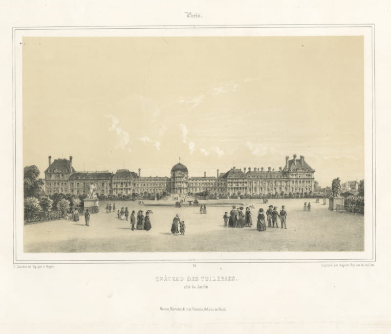 Tuileries Palace, Paris, Antique Lithograph after J. Jacottet, circa 1860