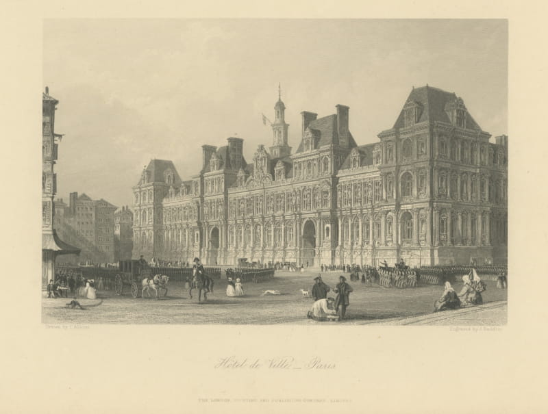 Hotel de Ville, Paris, Antique Steel Engraving after Thomas Allom, circa 1860
