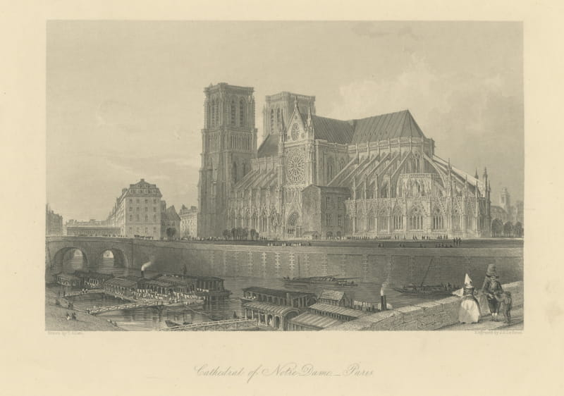 Notre Dame Cathedral, Paris, Antique Steel Engraving after T. Allom, circa 1850