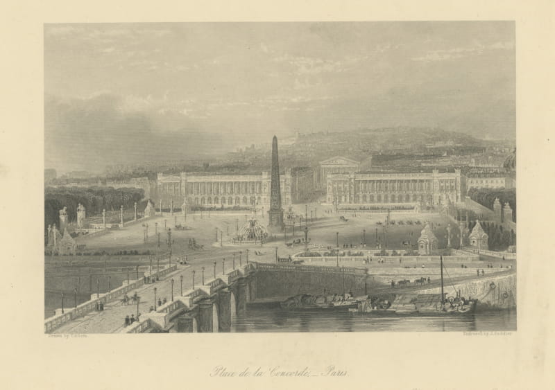 Place de la Concorde, Paris, Antique Steel Engraving after T. Allom, circa 1845