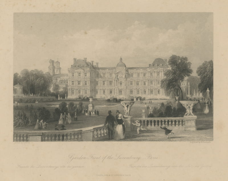 Garden Front of the Luxembourg, Paris, Engraving after Allom, Fisher, c. 1845