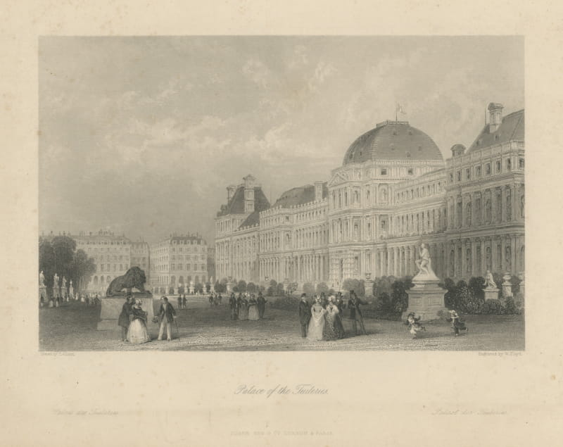 Palace of the Tuileries, Paris, Steel Engraving after Thomas Allom, circa 1845