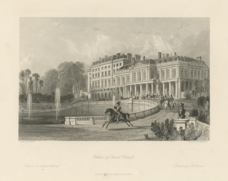 Palace of Saint Cloud, France, Antique Engraving after Thomas Allom, circa 1845
