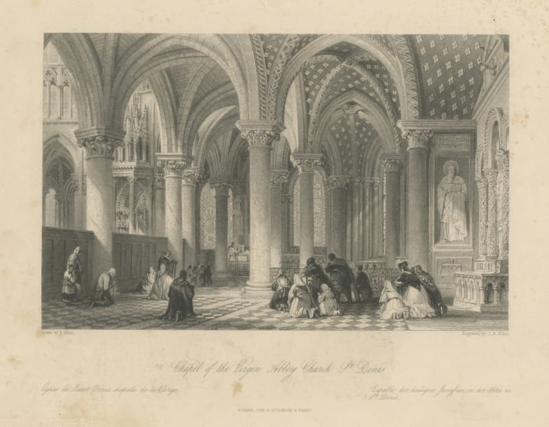 Virgin Chapel, Saint Denis Abbey, Antique Engraving after Allom, circa 1845