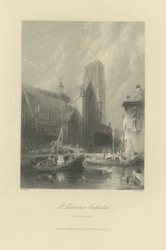 St. Lawrence Church, Rotterdam, Steel Engraving after G. Balmer, circa 1860