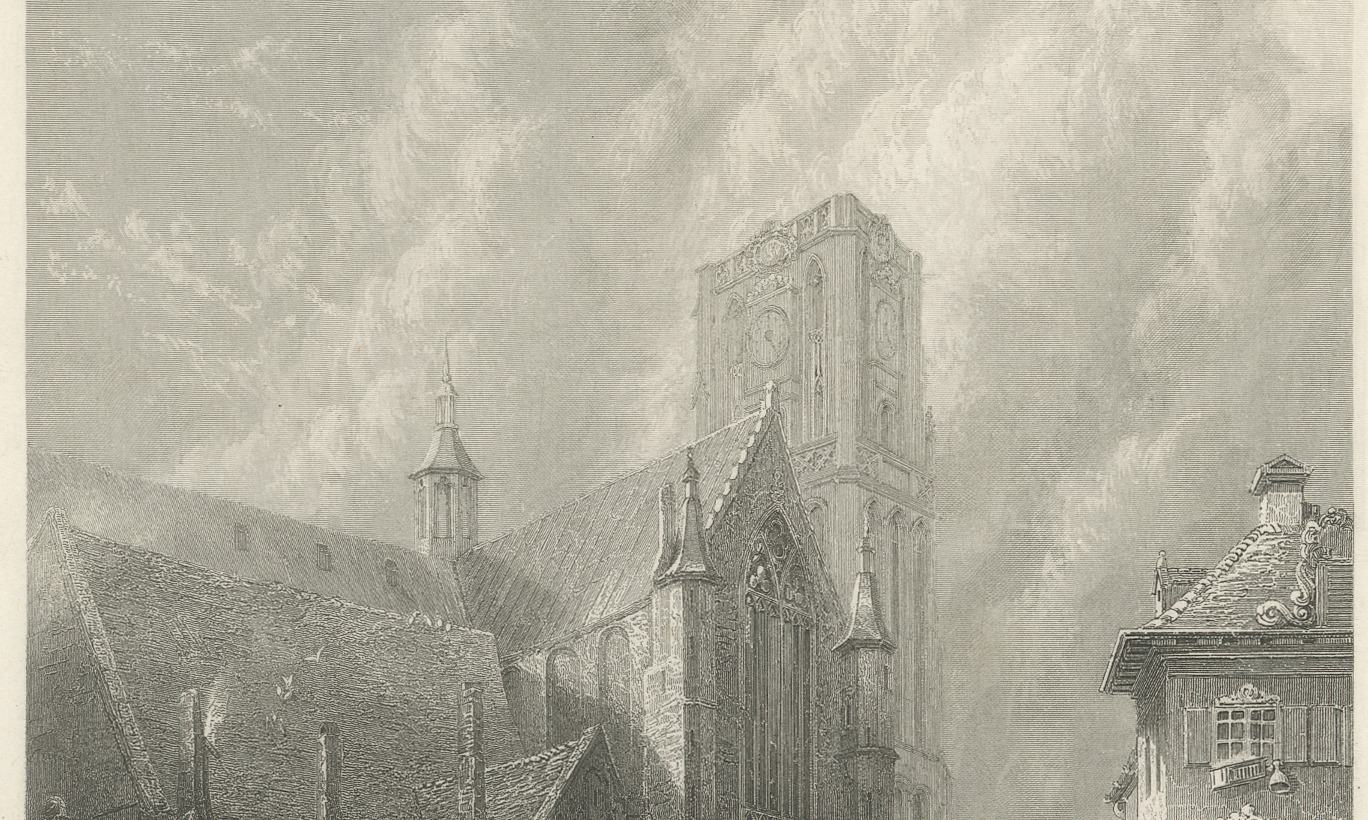 St. Lawrence Cathedral, Rotterdam, Antique Engraving after G. Balmer, circa 1834