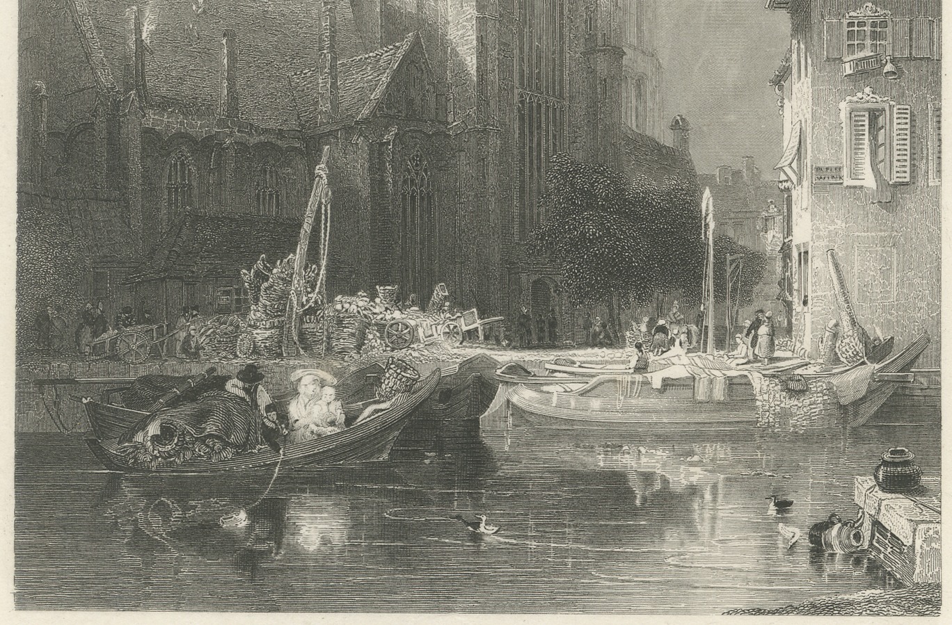 St. Lawrence Cathedral, Rotterdam, Antique Engraving after G. Balmer, circa 1834