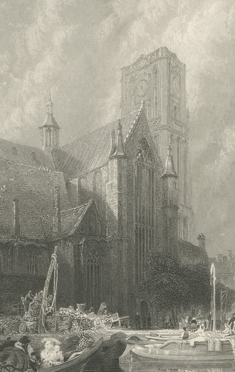 St. Lawrence Cathedral, Rotterdam, Antique Engraving after G. Balmer, circa 1834