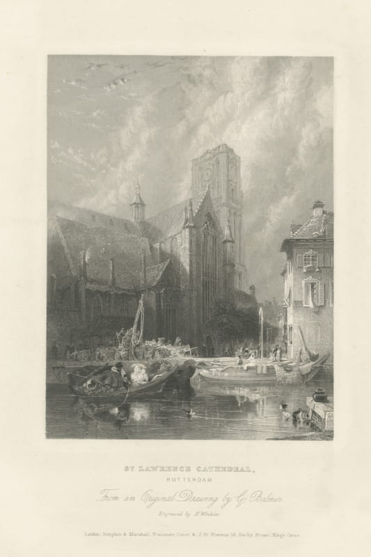 St. Lawrence Cathedral, Rotterdam, Antique Engraving after G. Balmer, circa 1834