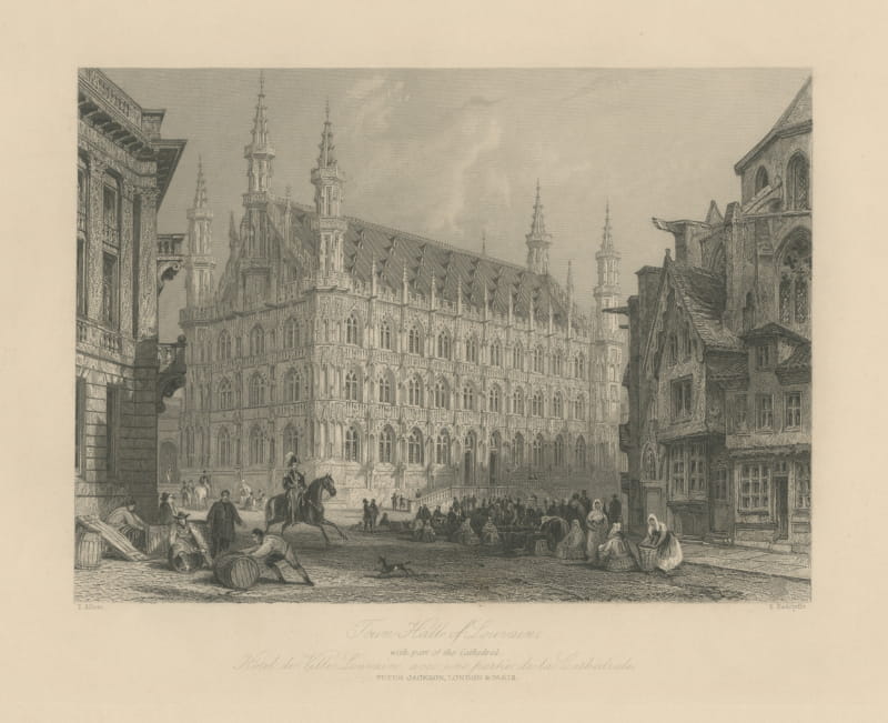 Town Hall of Louvain (Leuven), Belgium, Steel Engraving after Allom, c. 1850