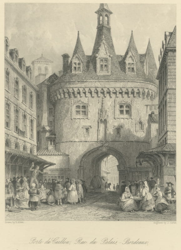 Porte du Caillou, Bordeaux, Antique Engraving after Thomas Allom, circa 1845