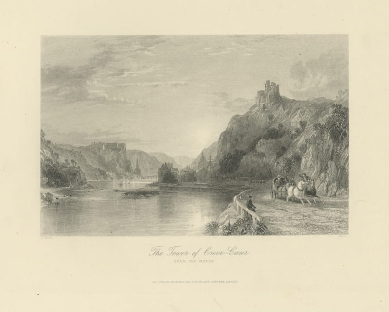 Tower of Crevecoeur on the Meuse, Antique Engraving after Allom, circa 1850