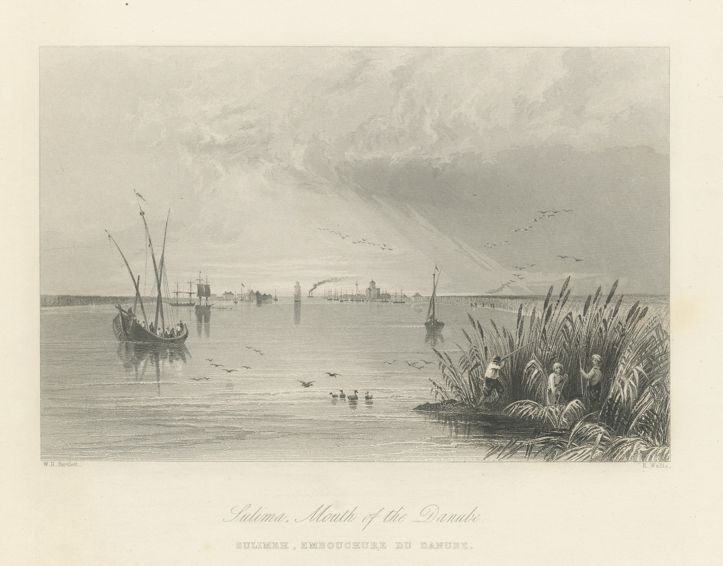 Sulina, Mouth of the Danube after W.H. Bartlett, Steel Engraving, circa 1844