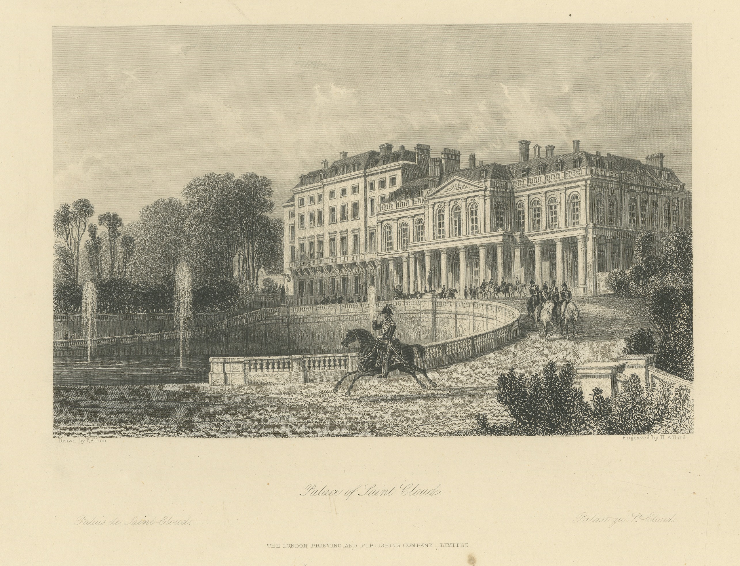 Palace of Saint Cloud after Thomas Allom, Antique Steel Engraving, circa 1860