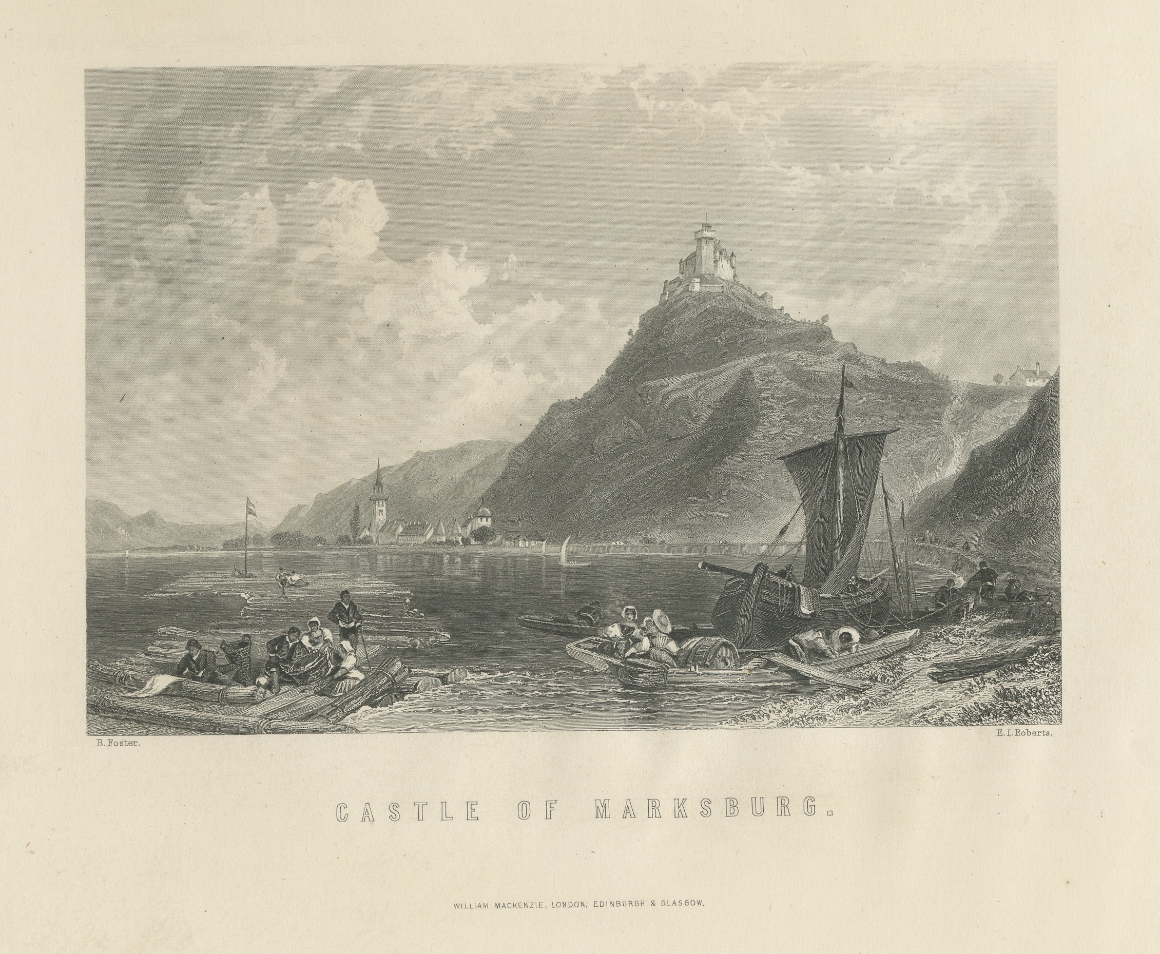 Marksburg Castle on the Rhine, Steel Engraving after Birket Foster, c. 1872