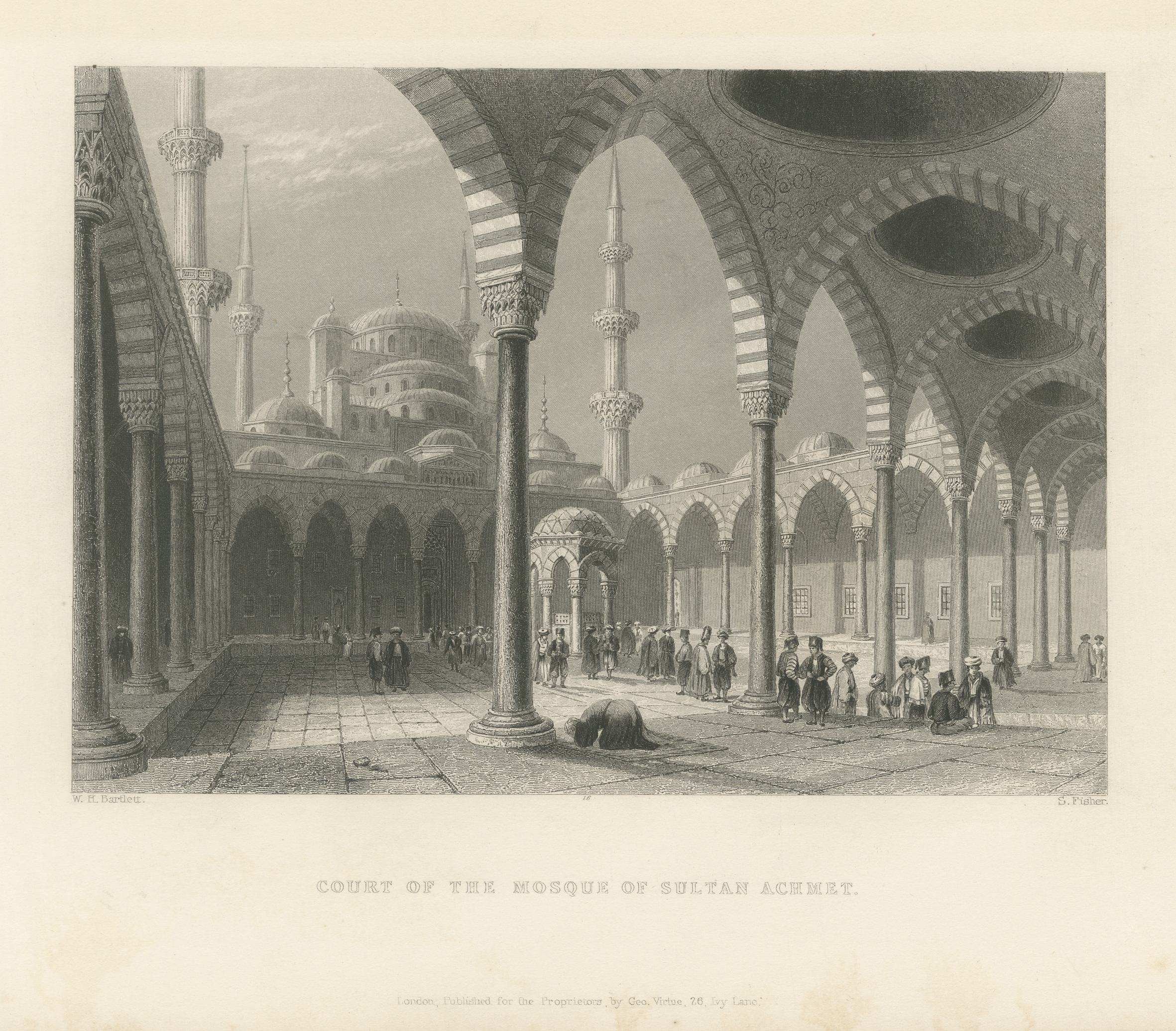 Blue Mosque Courtyard, Istanbul after W.H. Bartlett, Engraving, circa 1838