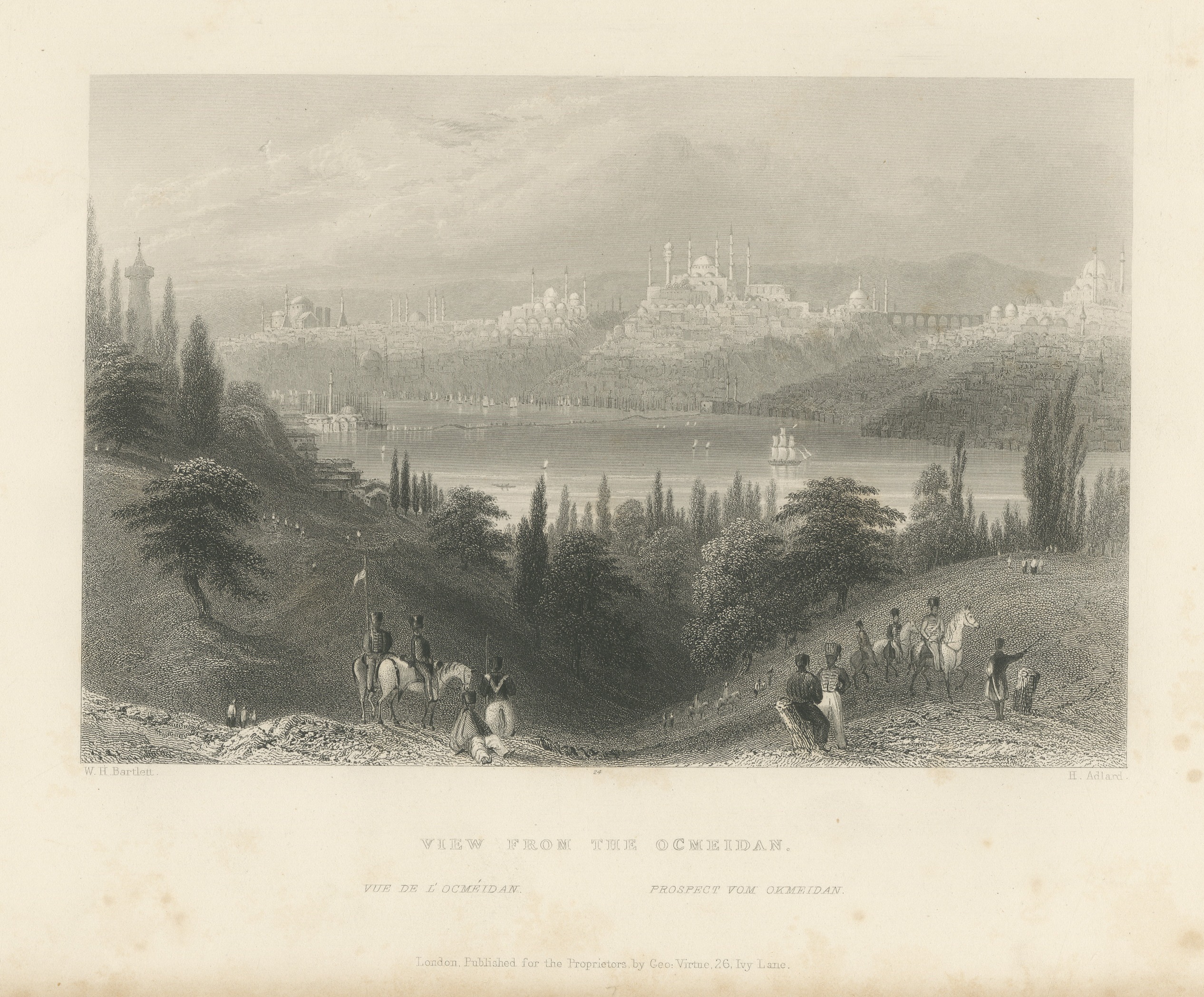 Istanbul and the Golden Horn after W.H. Bartlett, Steel Engraving, circa 1838