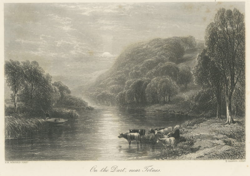 On the Dart near Totnes, Antique Steel Engraving after E.M. Wimperis, circa 1876
