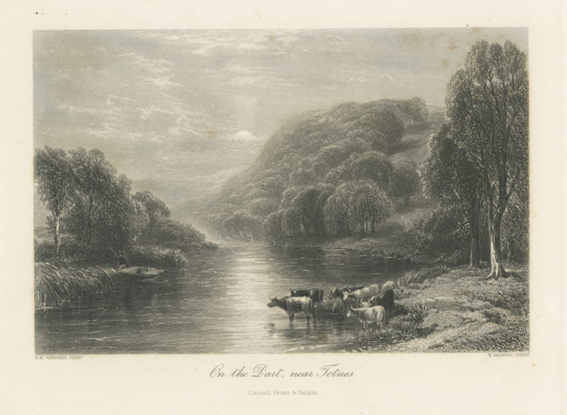 On the Dart near Totnes, Antique Steel Engraving after E.M. Wimperis, circa 1876