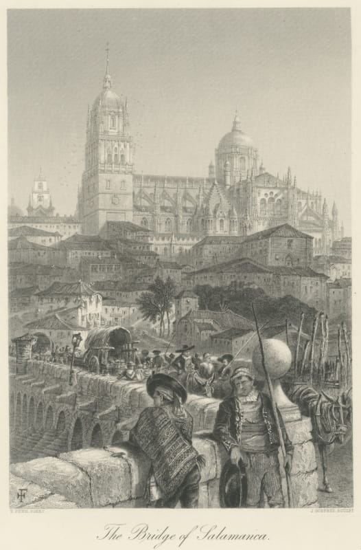 Bridge of Salamanca, Spain after Harry Fenn, Antique Steel Engraving, circa 1878