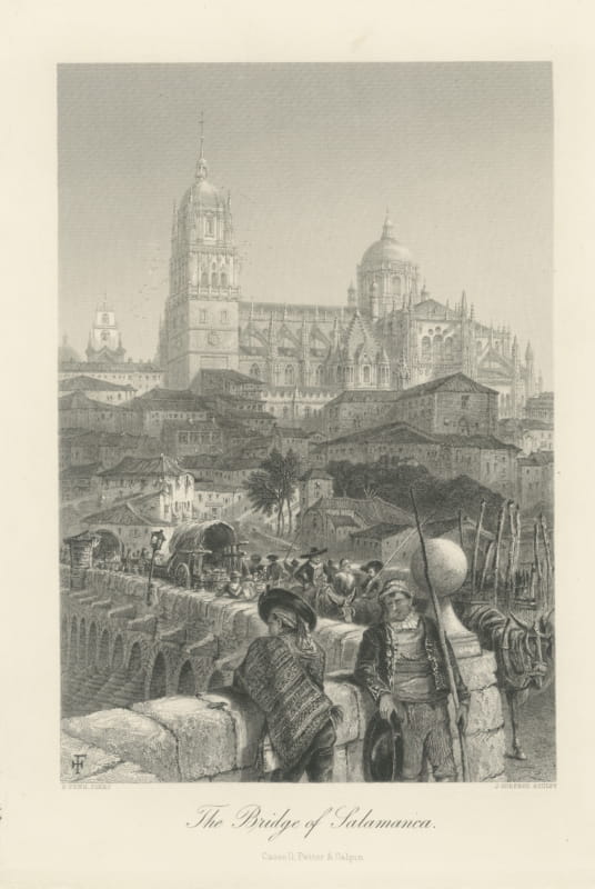 Bridge of Salamanca, Spain after Harry Fenn, Antique Steel Engraving, circa 1878