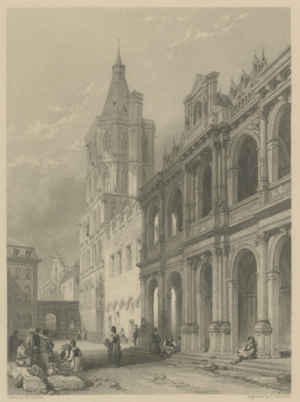 Town Hall, Cologne on the Rhine after W.L. Leitch, Steel Engraving, circa 1840