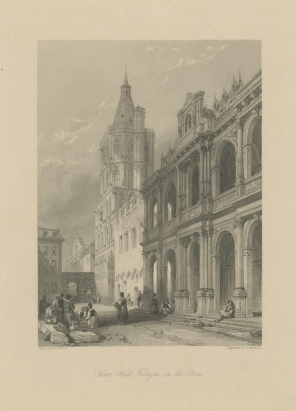 Town Hall, Cologne on the Rhine after W.L. Leitch, Steel Engraving, circa 1840