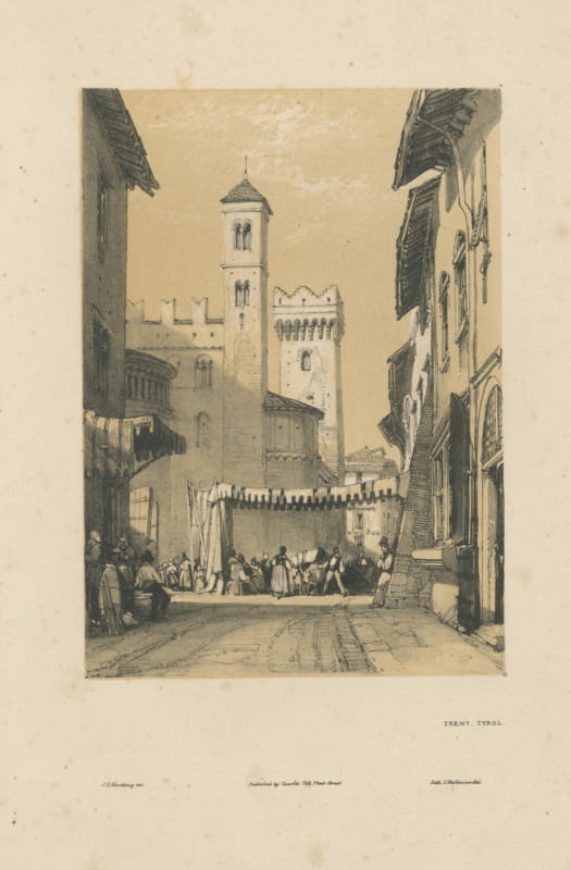 Trent, Tyrol, Street Scene, Tinted Lithograph by J.D. Harding, circa 1836