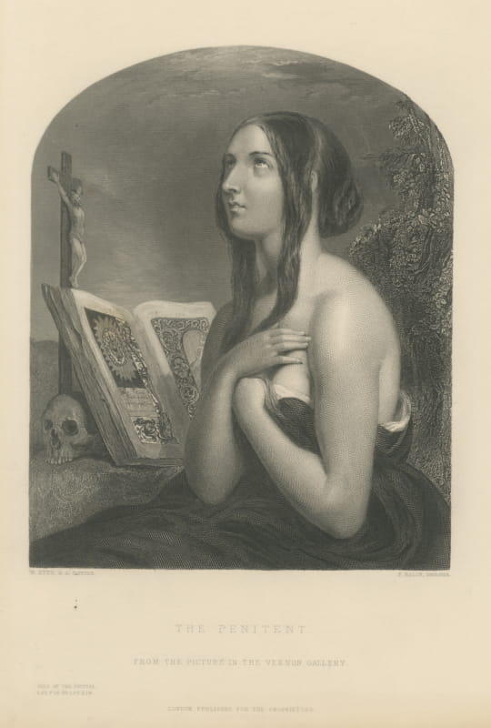 The Penitent after William Etty, Antique Engraving by F. Bacon, circa 1850