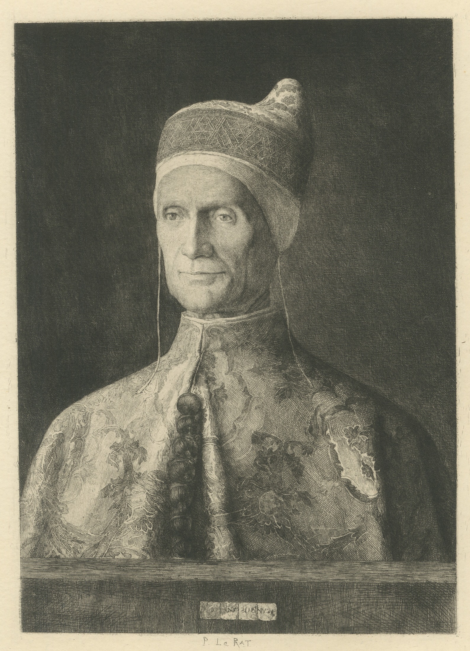 Doge Leonardo Loredan after Giovanni Bellini, Etching by Paul Le Rat, circa 1880