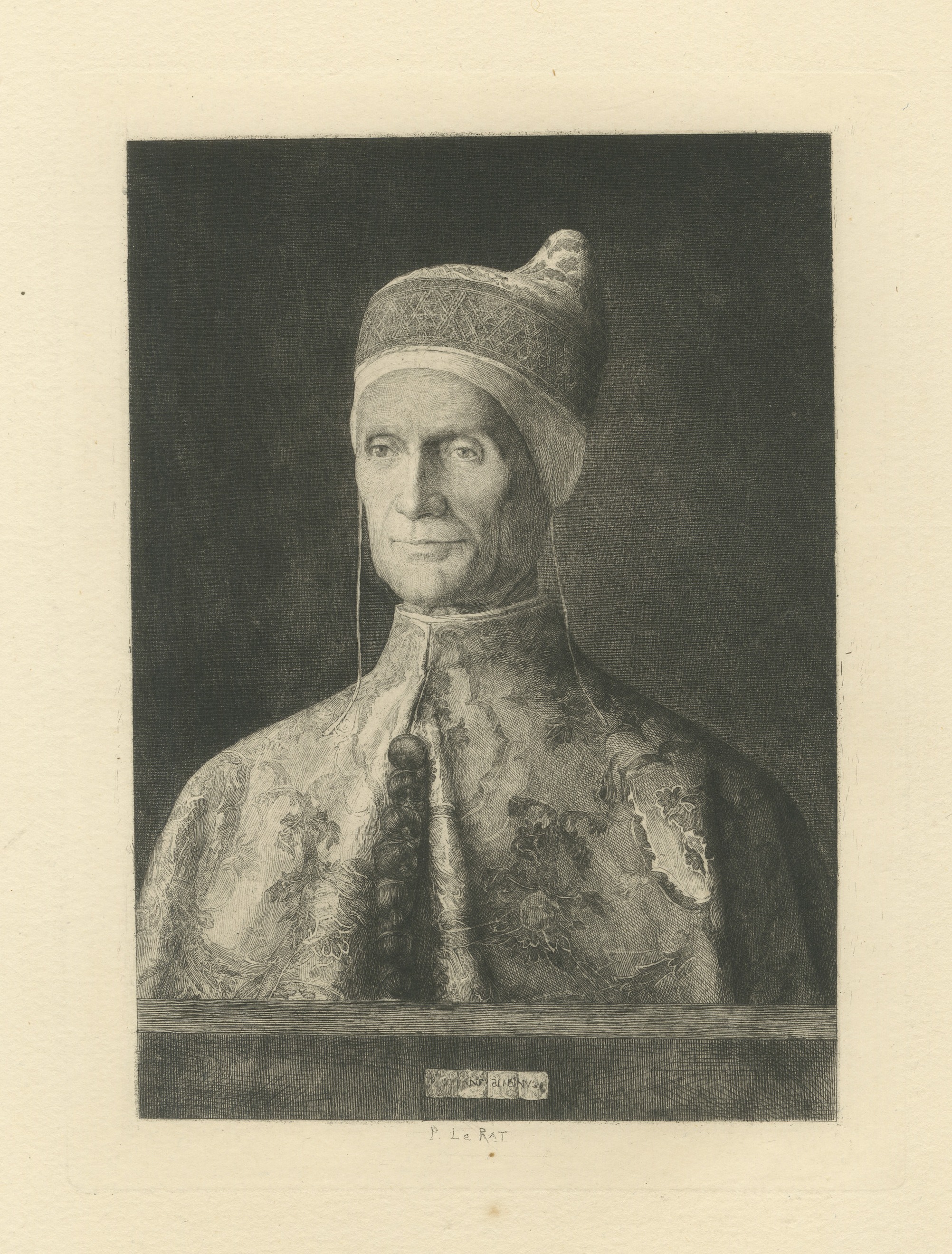 Doge Leonardo Loredan after Giovanni Bellini, Etching by Paul Le Rat, circa 1880